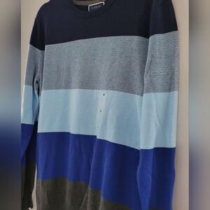 NWT! Club Room Men's Striped Crewneck Sweater Blue/Gray Preppy Classic SZ M
